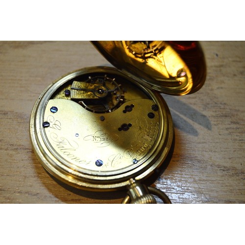 176 - Lever pocket watch for Falconer, Hong Kong, in 18ct gold hunter case, 1927, 49mm, 67g gross without ... 