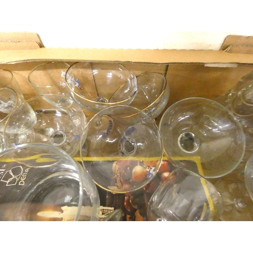 121 - Box of glassware to include Babycham glasses, champagne glasses etc.