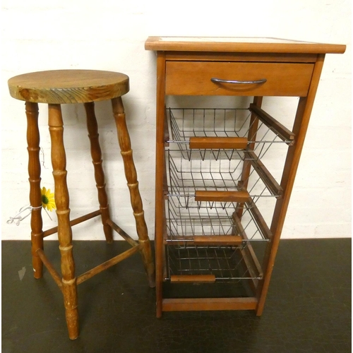 124 - Pine kitchen stool and kitchen vegetable rack.