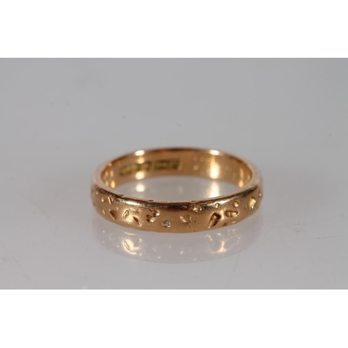 351 - Swedish 18ct gold textured wedding band, size R, 5.2g.