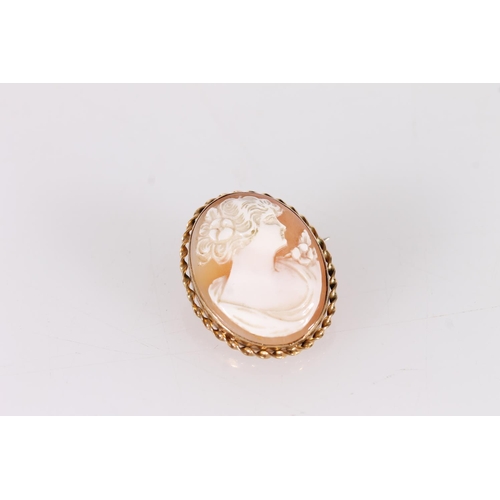 359 - Carved shell cameo brooch on yellow metal frame, H2.6cm.