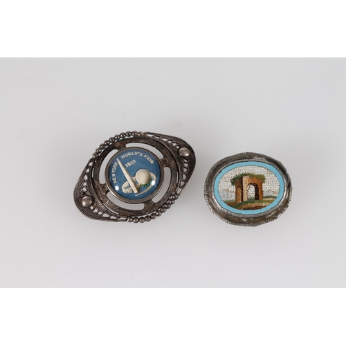 364 - Italian late 19thC micromosaic brooch and an American 1939 New York Worlds Fair silver souvenir broo... 