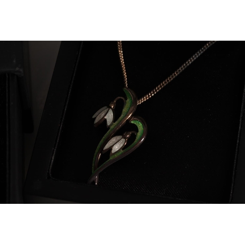 376 - Sheila Fleet of Orkney silver and enamel Snowdrop pendant and matching earrings together with a Shei... 