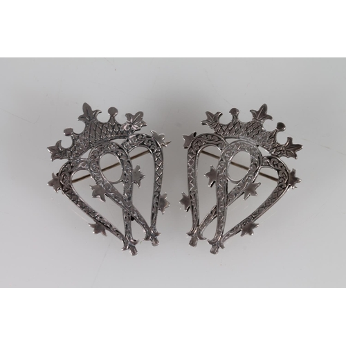 378 - Pair of hallmarked silver Luckenbooth brooches, by John Hart and Celtic Art Industries of Iona.