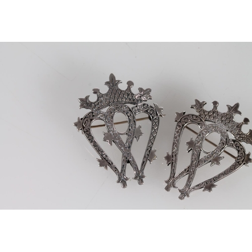 378 - Pair of hallmarked silver Luckenbooth brooches, by John Hart and Celtic Art Industries of Iona.