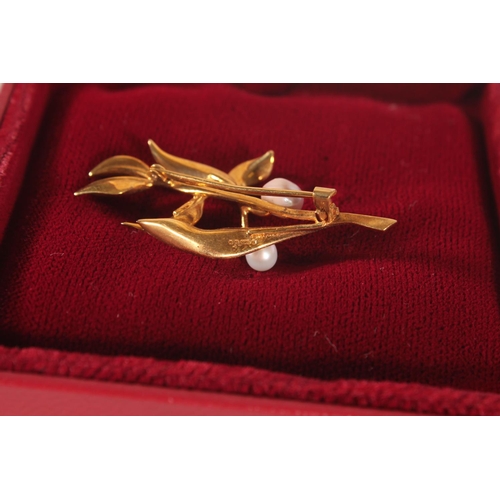 380 - Cairncross of Perth 9ct gold and pearl naturalistic floral brooch, 2.9g.