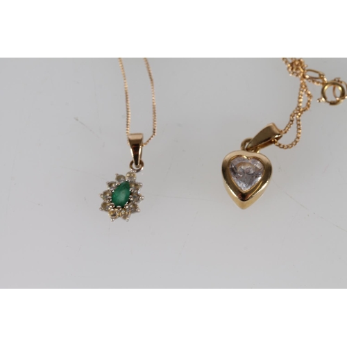 410 - 9ct gold mounted heart pendant set with CZ on 9ct gold chain, 2.4g and another on 9ct gold chain, 1.... 