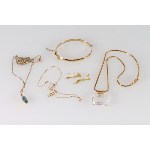 413 - Jewellery to include a rolled gold bangle, a Givenchy pendant necklace, pair of earrings, neck chain... 