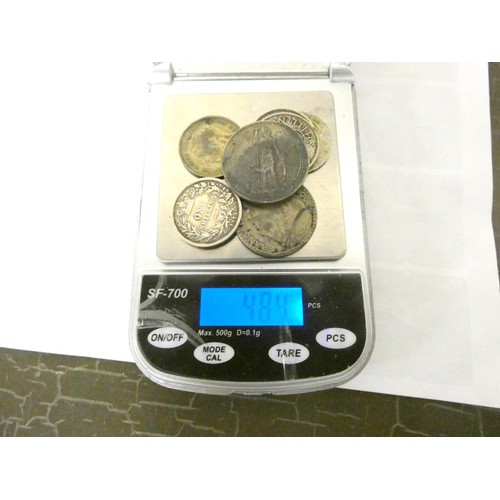 178 - Small bag  of silver coins to include Florin, Shillings etc. 48.4g.