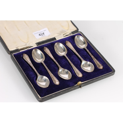 427 - Set of six silver teaspoons with cross design edge by Walker and Hall, Sheffield 19 13, 94g gross, i... 