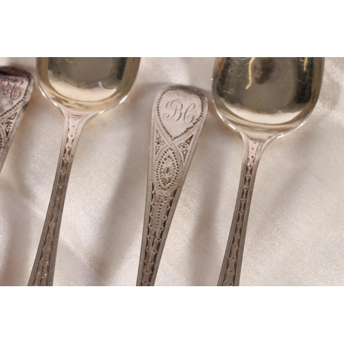 442 - Set of six silver handled butter knives, Sheffield 1918, together with four Victorian bright cut eng... 