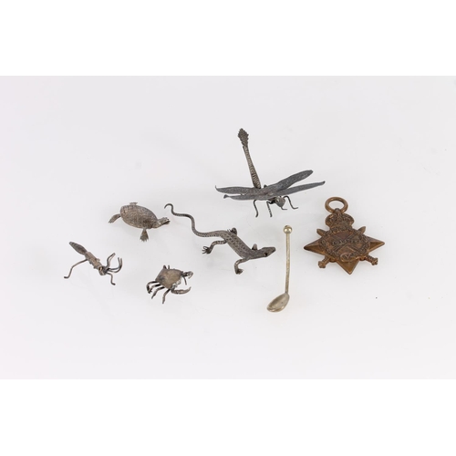 443 - Miniature white metal animal figurines together with a WWI 1914-1915 star, awarded 18322 Pte. W. Tim... 