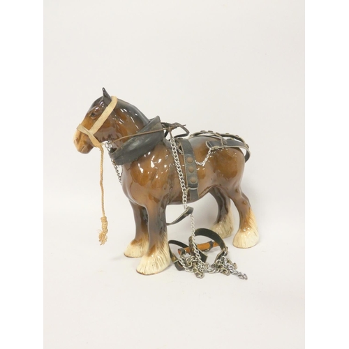 189 - Two Beswick chestnut Shire horses, with harnesses. Height 21cm. (2)