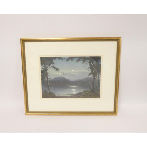 258 - Edward Horace Thompson (1879-1949)Moonlit lake scene (Possibly Lake Windermere)Watercolour.25cm x 34... 