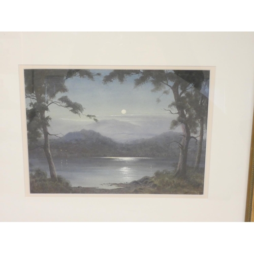 258 - Edward Horace Thompson (1879-1949)Moonlit lake scene (Possibly Lake Windermere)Watercolour.25cm x 34... 