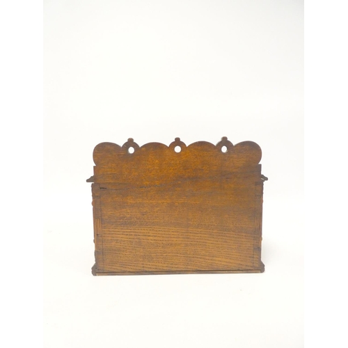 340 - Victorian oak gothic revival letter box with scrolled and pierced gallery top and glass panel sides ... 