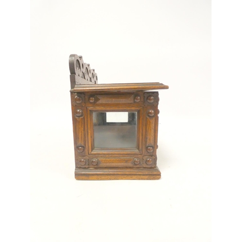 340 - Victorian oak gothic revival letter box with scrolled and pierced gallery top and glass panel sides ... 