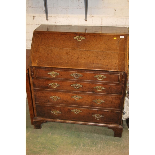 458 - Victorian oak bureau with fitted interior, 91cm wide.