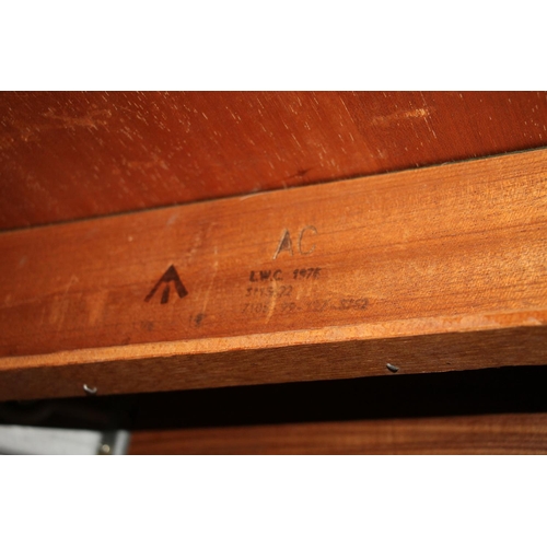 459 - Mahogany fold over games table, bares military crows foot to the stamp dated 1976.