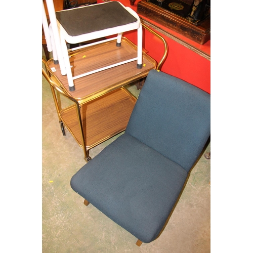 461 - Hostess trolley, bedroom chair and two sets of steps.