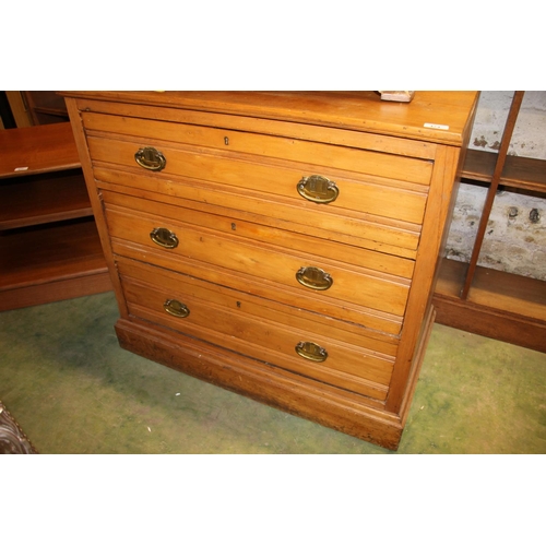 474 - Late Victorian pine chest of three graduated drawers, brass handles in art nouveau style, RD No. 388... 