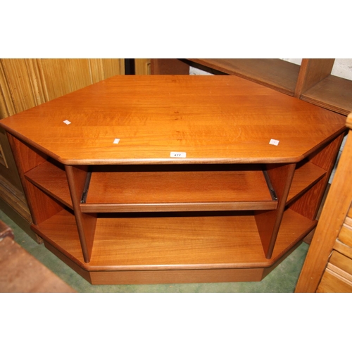 477 - Teak G Plan corner TV stand, 53cm tall.