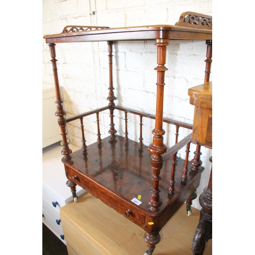 484 - Victorian rosewood open fronted etagere, with fret cut gallery to the top, 91cm tall.