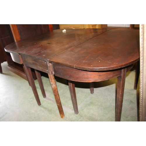 495 - Antique mahogany D end dining table with additional leaf, 216cm full extended.