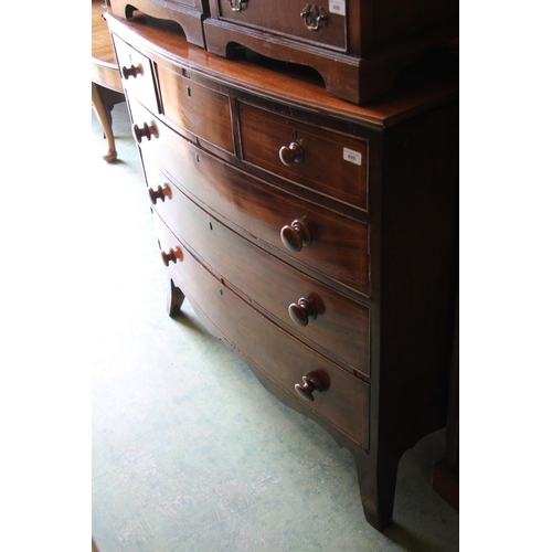 498 - Victorian mahogany bow fronted chest of drawers, 105cm tall.