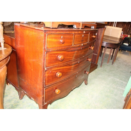 498 - Victorian mahogany bow fronted chest of drawers, 105cm tall.