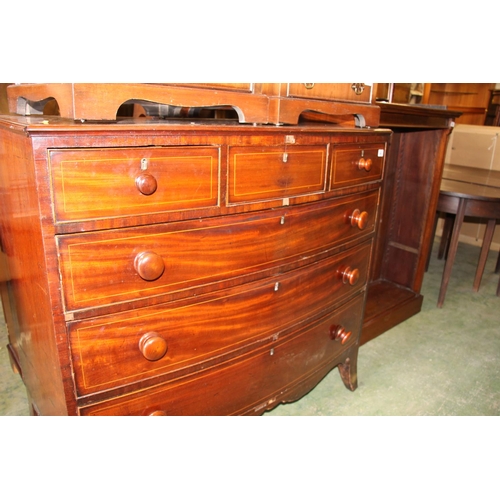 498 - Victorian mahogany bow fronted chest of drawers, 105cm tall.