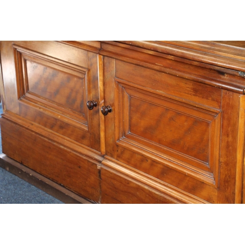 520 - Pair of substantial Victorian library bookcases over cupboards. 262cm height x 212cm width.