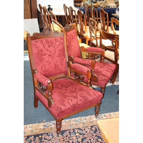 535 - Pair of Edwardian upholstered armchairs.