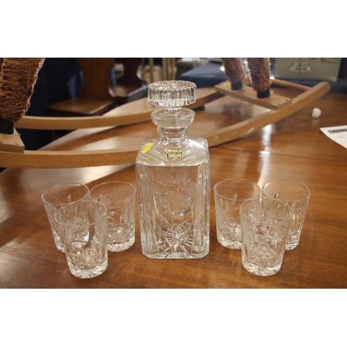 104 - West German Harmony glass decanter and six beakers.
