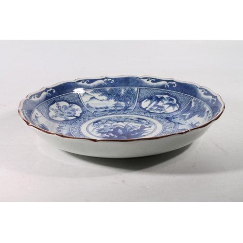 109 - Mid-20th century Japanese blue and white large bowl, 36cm wide.