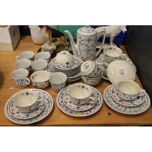 111 - Furnivals Denmark blue and white pottery coffee set.