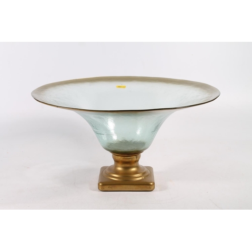 113 - Gilt edged glass fruit bowl on pedestal base, 39cm wide.