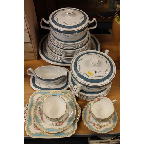 133 - Simpsons pottery part dinner set with tureens and a Windsor part teaset.