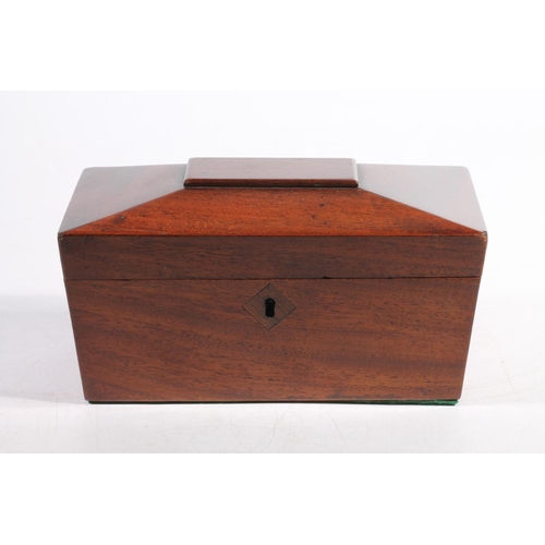 14 - Antique mahogany tea caddy converted to a jewellery box of sarcophagus form, 20cm long.