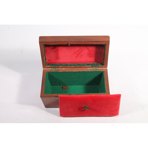 14 - Antique mahogany tea caddy converted to a jewellery box of sarcophagus form, 20cm long.