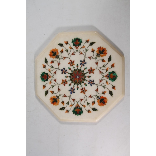 144 - Small inlaid Indian marble table, H40cm.