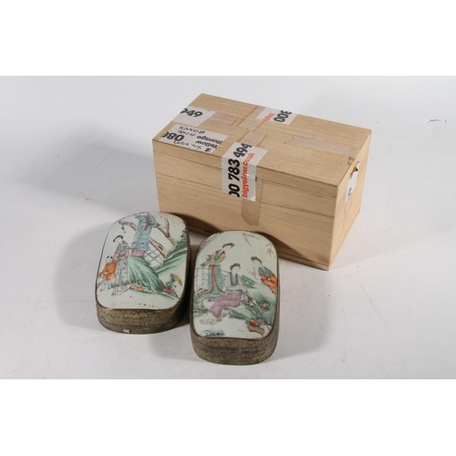 152 - Pair of Chinese porcelain fronted boxes, 19cm long.
