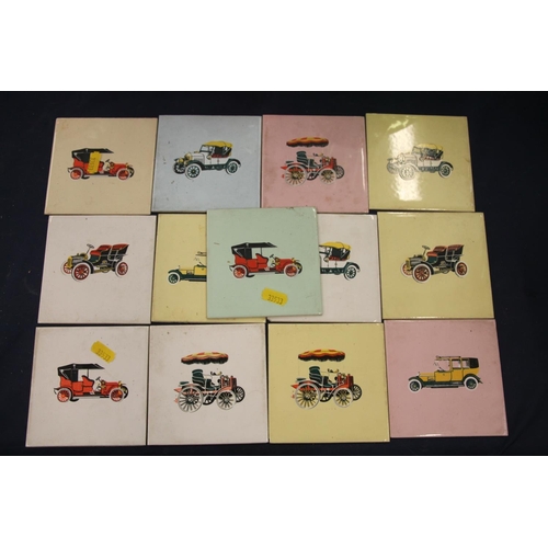 164 - Vintage ceramic tiles decorated with old motor cars.