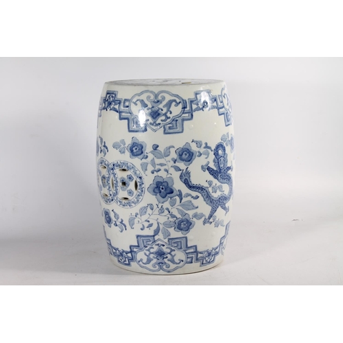166 - 20th century Chinese blue and white porcelain stool, 45cm high.