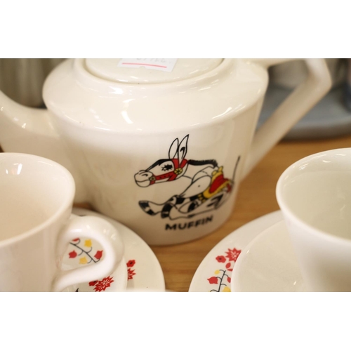 201 - Vintage child's ceramic teaset decorated with old cartoon characters.