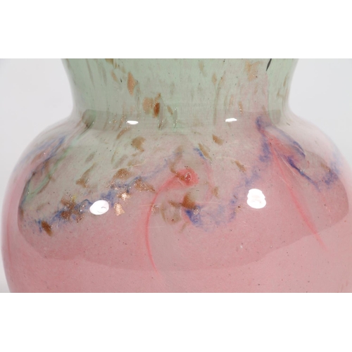 23 - Scottish Art Glass vase in the manner of Vasart of thistle form with pink and green mottled decorati... 