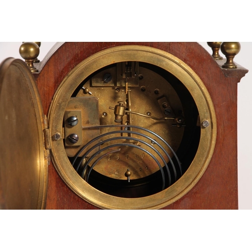 30 - Whytock & Sons of Dundee birdseye maple veneered arch top mantel clock, 24cm high.