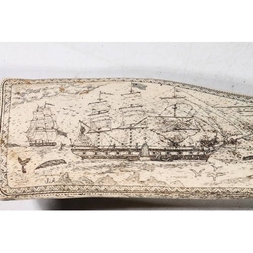 32 - Reproduction faux scrimshaw carving resin model, to the reverse 'Whaler Topaz of Marguesas January 1... 