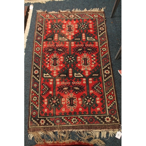 336 - Small Caucasian red background prayer rug, 122cm x 74cm.