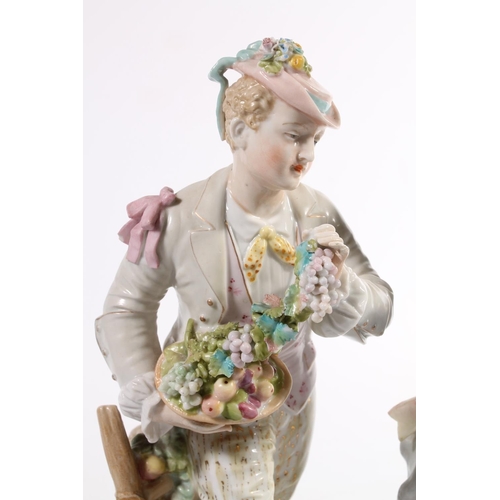 7 - Pair of continental Meissen style porcelain figures, 27cm high.